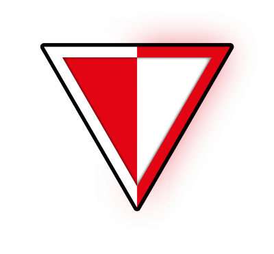 WStV-Logo, ein auf der Spitze stehendes Rot-Weiß zweigeteites Dreieck mit gegenfärbigem Rand