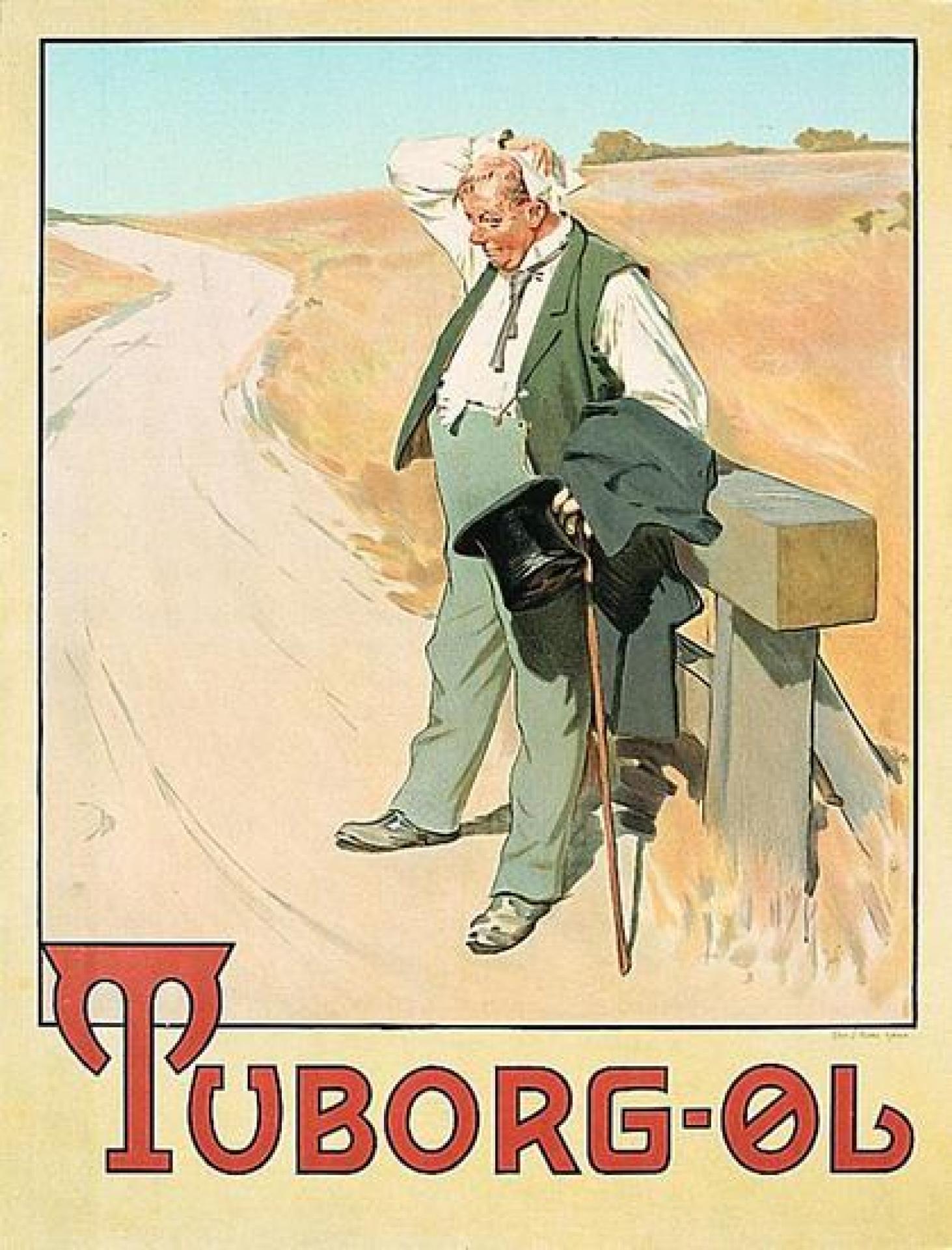 Der durstige Mann (historische Plakatwerbung für Tuborg Bier)