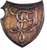 kupfernes Wappen mit Zirkel der Studentenverbindung Gral Wien
